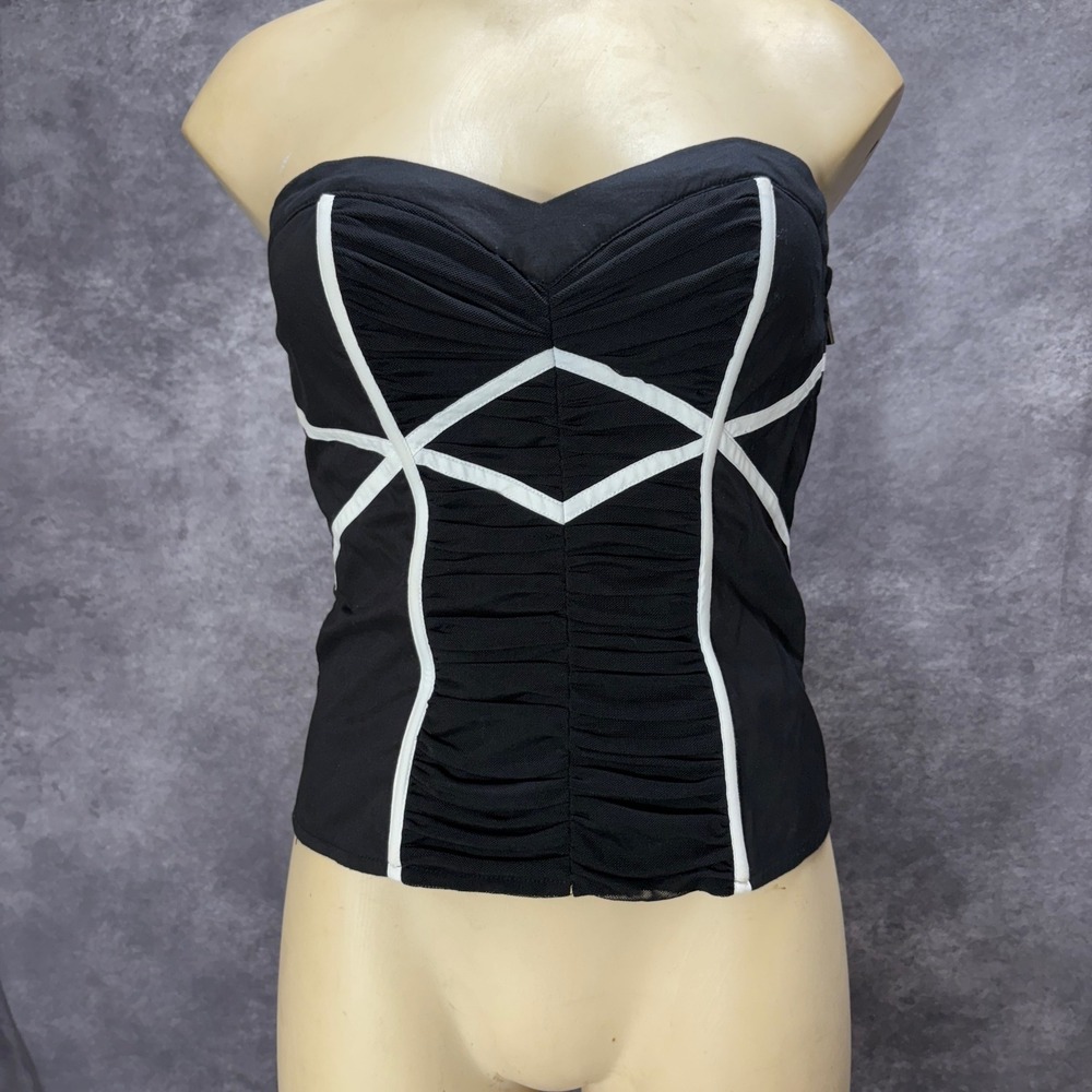 Y2K Bebe Strapless Corset Tube Top Size XS Black White Geometric Sweetheart